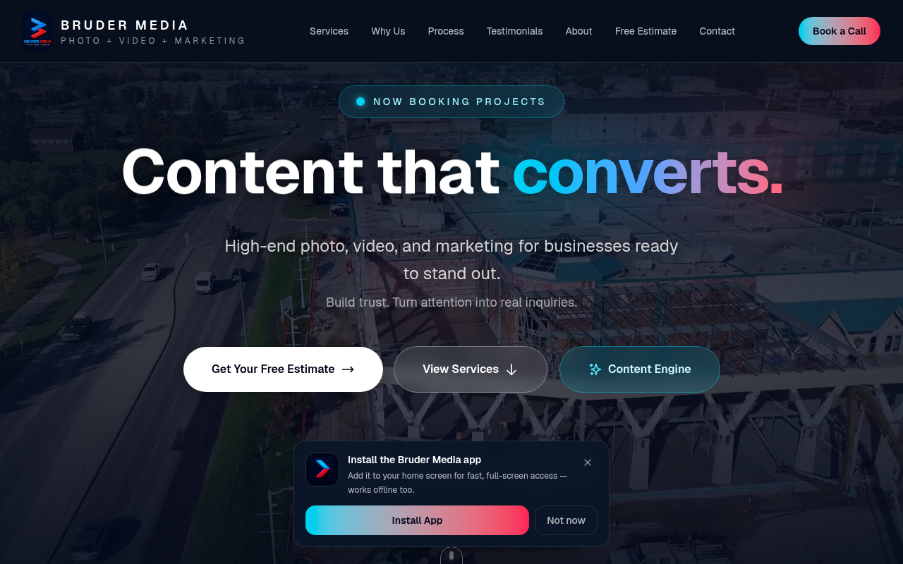 Screenshot of the Bruder Media website built by Bruder Media
