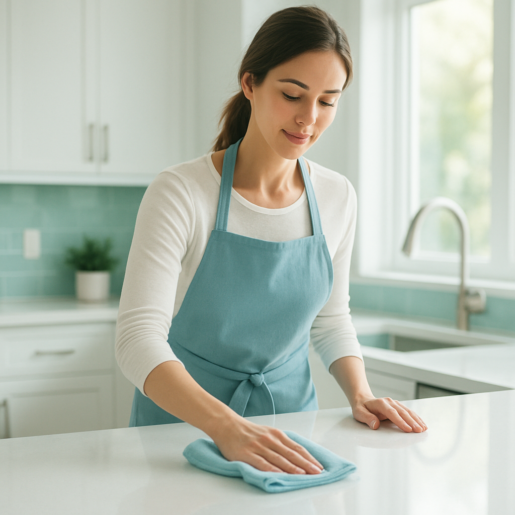 Prairie Sparkle professional cleaner wiping a kitchen countertop